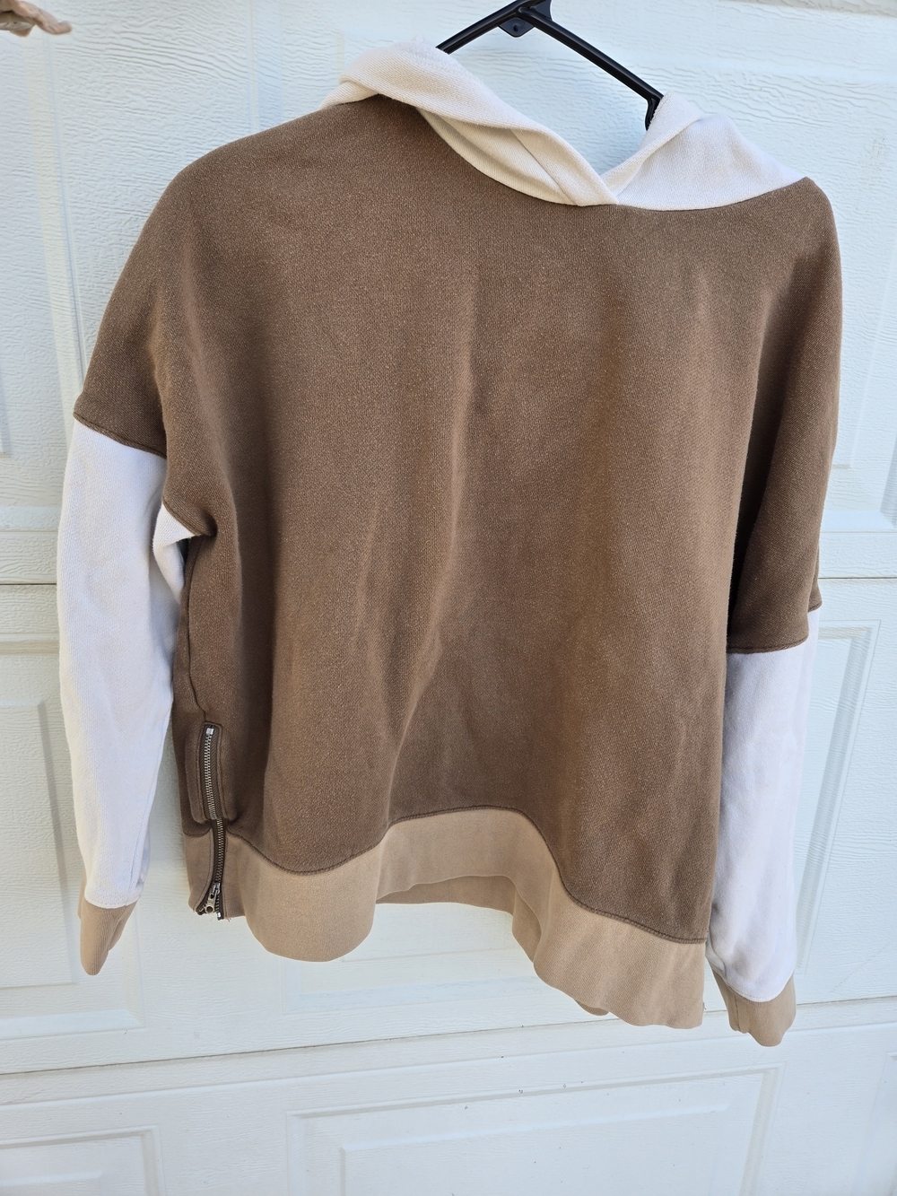 Madewell Two-Tone Hooded Pullover Sweater — Brown and Cream